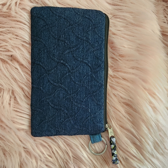 Candie Cooper fabric denim & sequin patchwork zipper pouch clutch purse - Picture 6 of 10